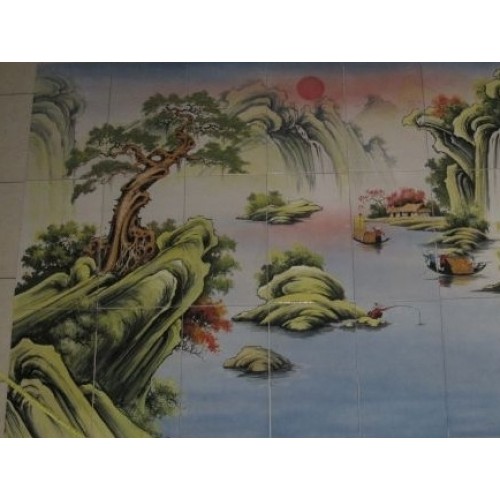 Tranh sơn thuỷ - ST13, tranh gốm phù lãng